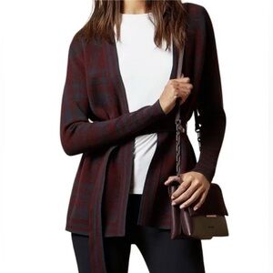 Ted Baker Isslaii Cardigan Without Belt Burgundy Oxblood and Navy Striped